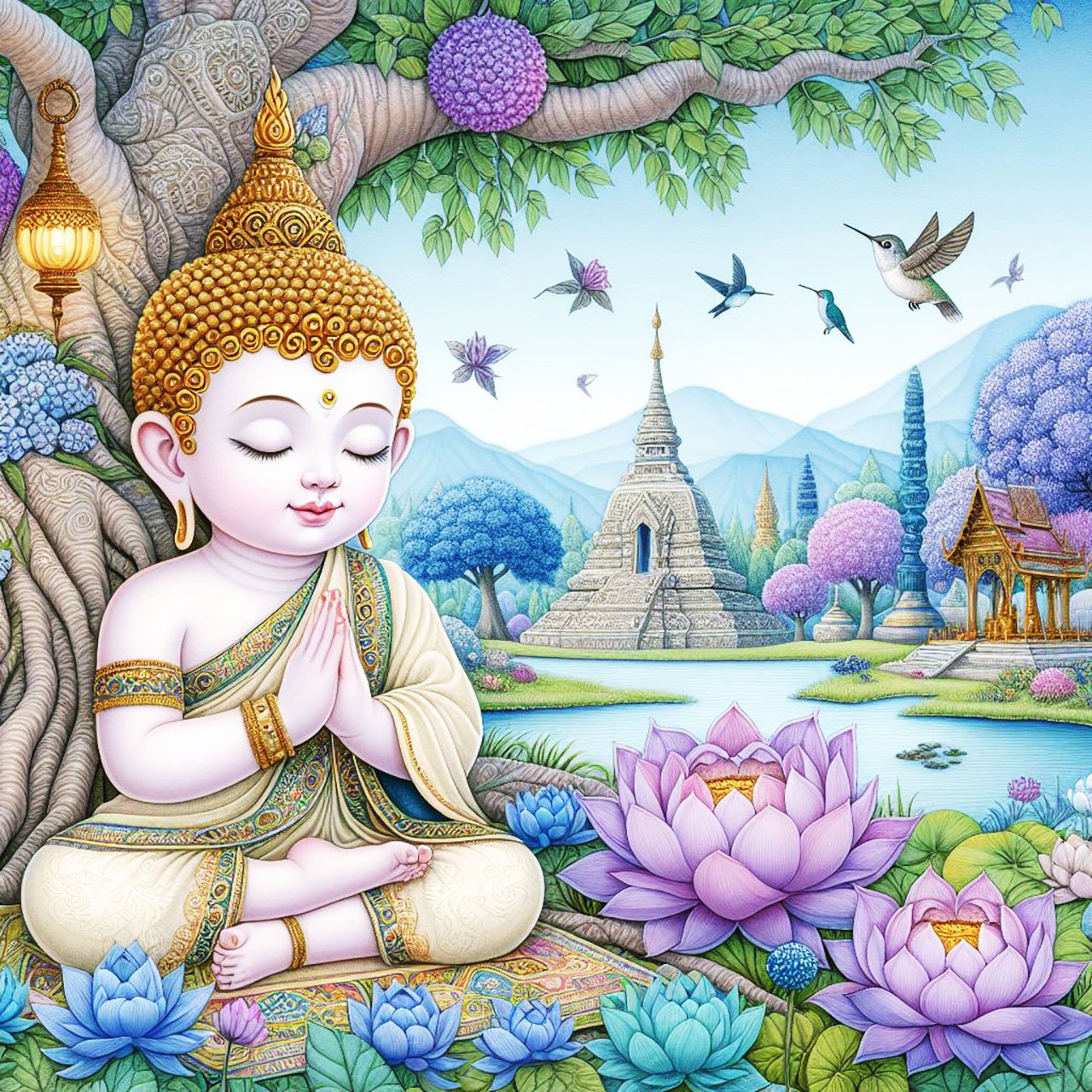 Buddha, buddhism, budhist, Spiritual, Monasteries, Temples, Lotus Flowers, fantasy, wallpapers, prays,meditates, meditation, Buddha children, lakes, forest, mountains, trees