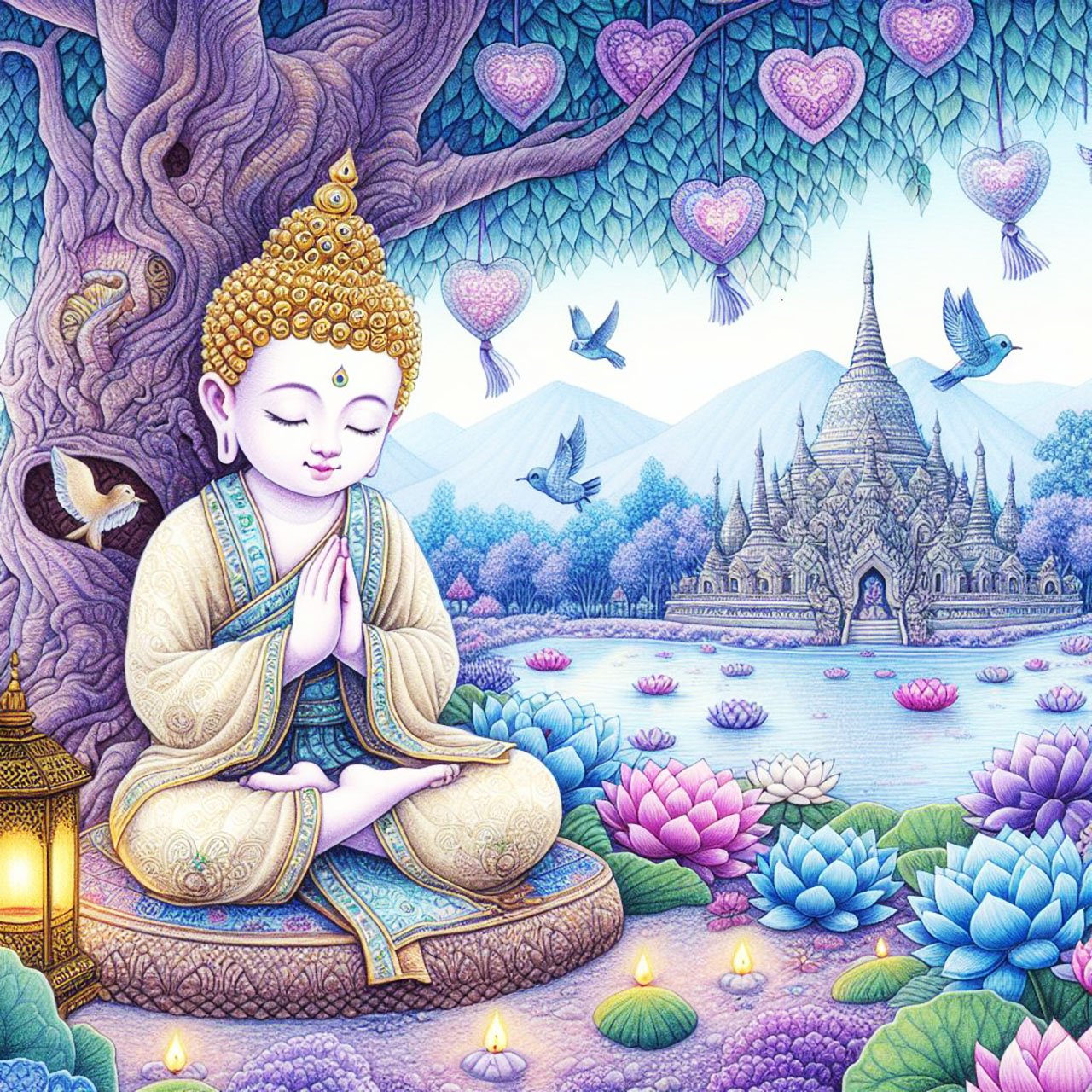 Buddha, buddhism, budhist, Spiritual, Monasteries, Temples, Lotus Flowers, fantasy, wallpapers, prays,meditates, meditation, Buddha children, lakes, forest, mountains, trees