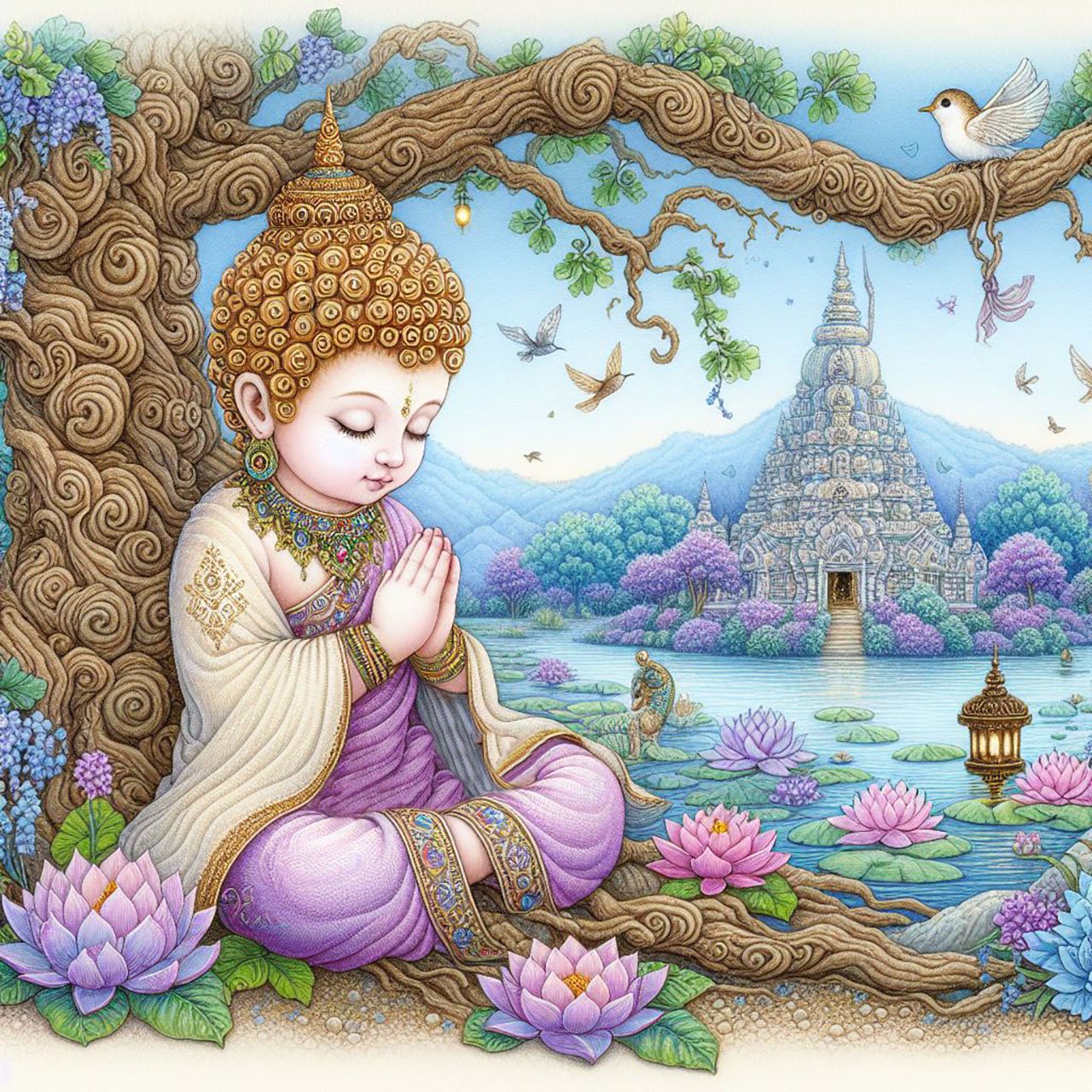 Buddha, buddhism, budhist, Spiritual, Monasteries, Temples, Lotus Flowers, fantasy, wallpapers, prays,meditates, meditation, Buddha children, lakes, forest, mountains, trees