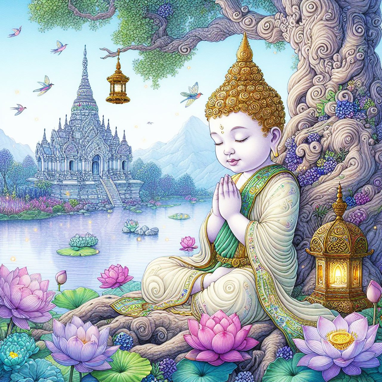 Buddha, buddhism, budhist, Spiritual, Monasteries, Temples, Lotus Flowers, fantasy, wallpapers, prays,meditates, meditation, Buddha children, lakes, forest, mountains, trees