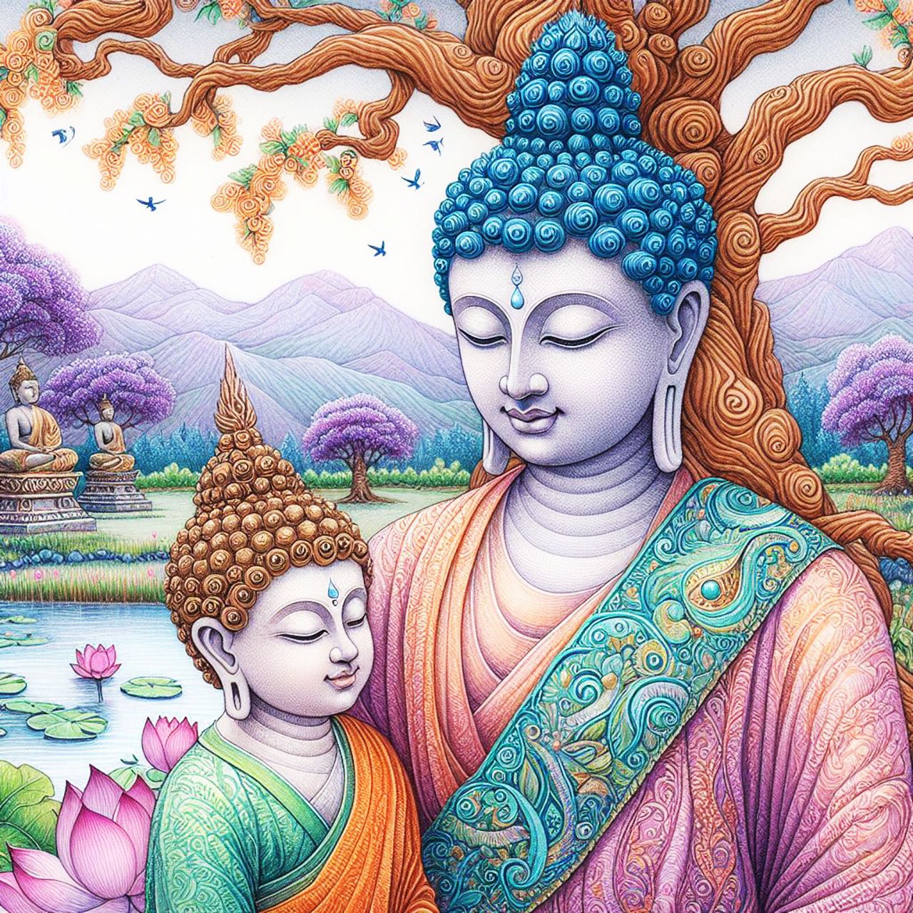 Buddha, buddhism, budhist, Spiritual, Monasteries, Temples, Lotus Flowers, fantasy, wallpapers, prays,meditates, meditation, Buddha children, lakes, forest, mountains, trees