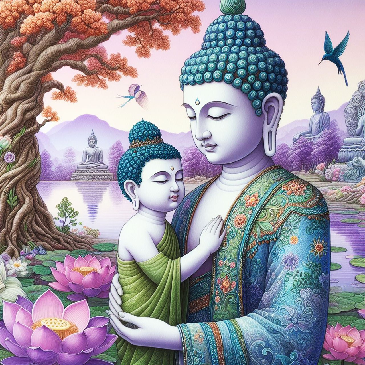 Buddha, buddhism, budhist, Spiritual, Monasteries, Temples, Lotus Flowers, fantasy, wallpapers, prays,meditates, meditation, Buddha children, lakes, forest, mountains, trees