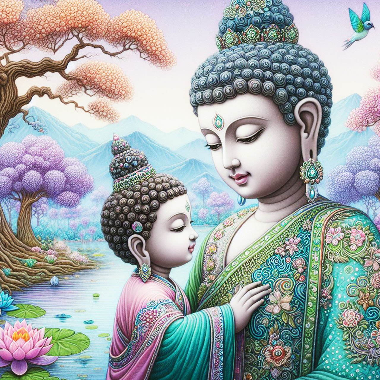 Buddha, buddhism, budhist, Spiritual, Monasteries, Temples, Lotus Flowers, fantasy, wallpapers, prays,meditates, meditation, Buddha children, lakes, forest, mountains, trees