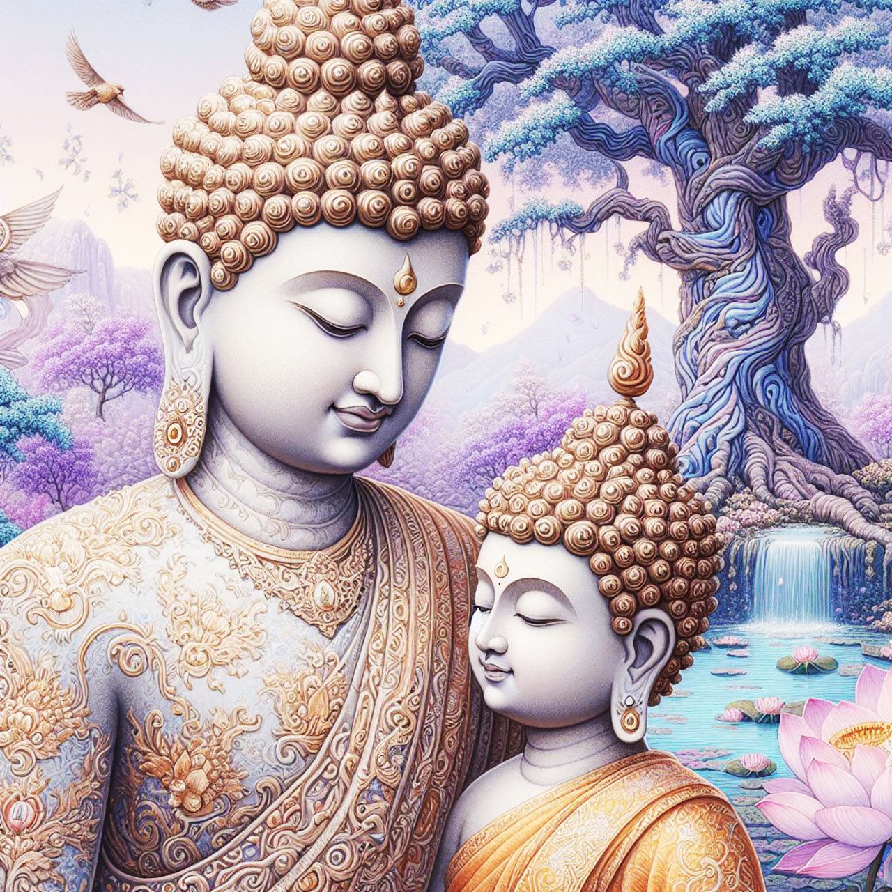 Buddha, buddhism, budhist, Spiritual, Monasteries, Temples, Lotus Flowers, fantasy, wallpapers, prays,meditates, meditation, Buddha children, lakes, forest, mountains, trees