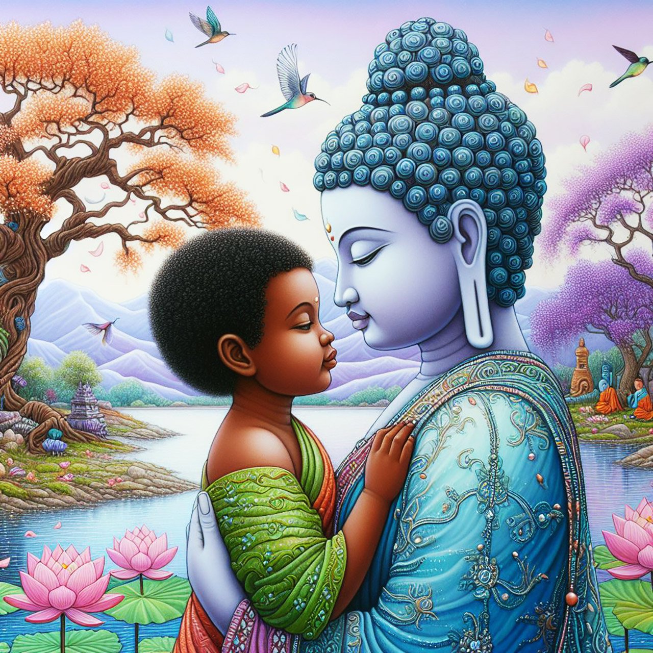 Buddha, buddhism, budhist, Spiritual, Monasteries, Temples, Lotus Flowers, fantasy, wallpapers, prays,meditates, meditation, Buddha children, lakes, forest, mountains, trees