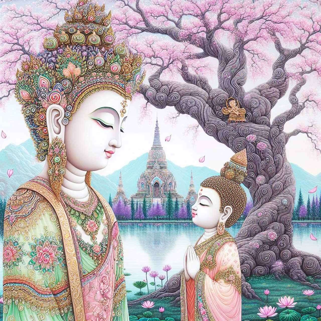 Buddha, buddhism, budhist, Spiritual, Monasteries, Temples, Lotus Flowers, fantasy, wallpapers, prays,meditates, meditation, Buddha children, lakes, forest, mountains, trees
