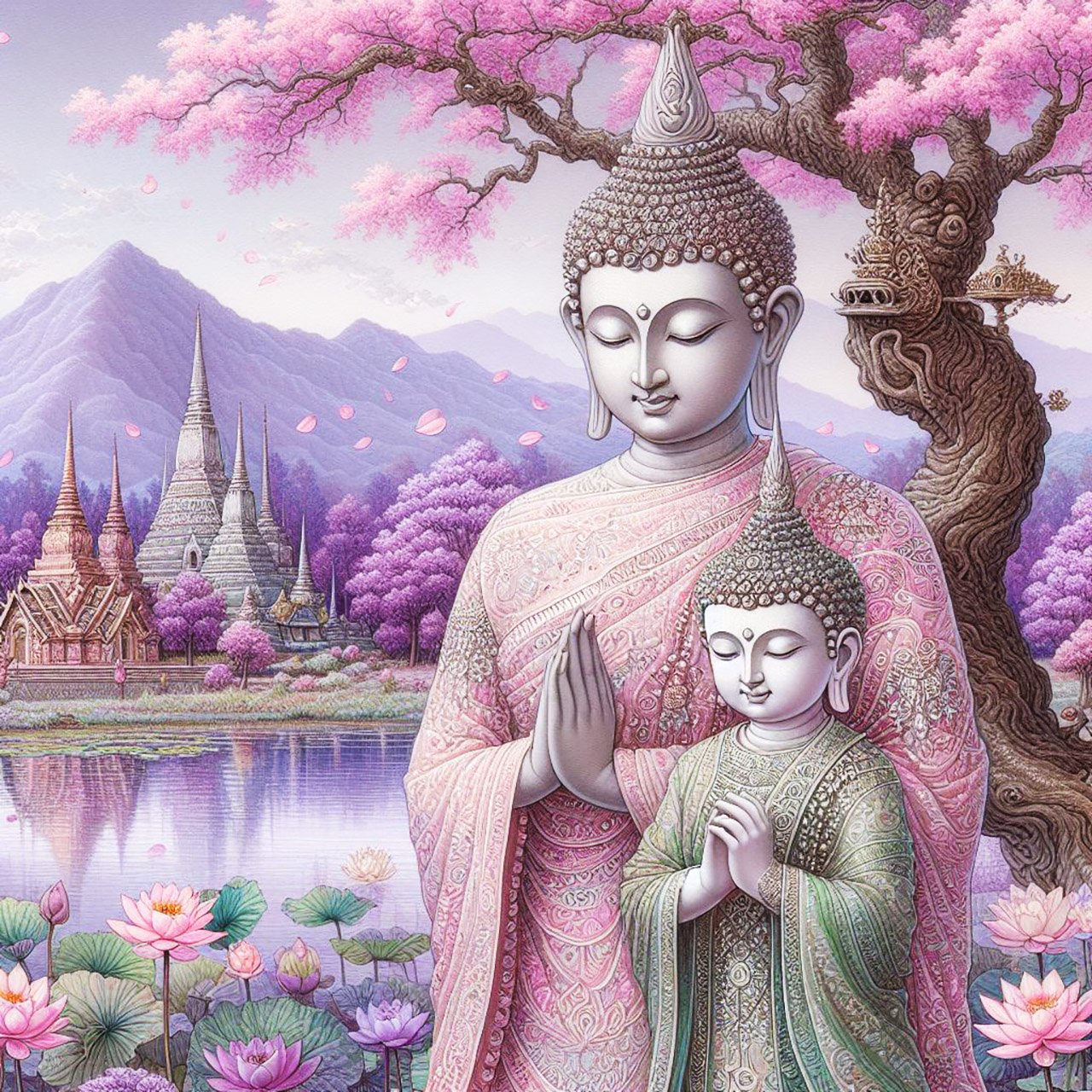 Buddha, buddhism, budhist, Spiritual, Monasteries, Temples, Lotus Flowers, fantasy, wallpapers, prays,meditates, meditation, Buddha children, lakes, forest, mountains, trees