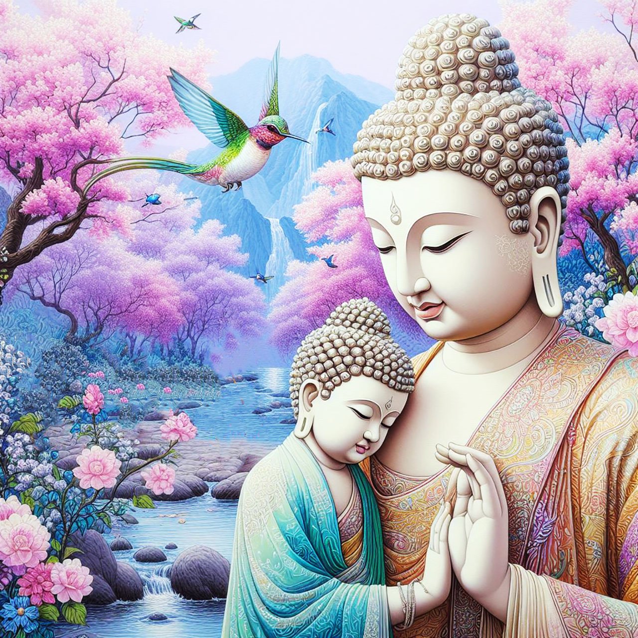Buddha, buddhism, budhist, Spiritual, Monasteries, Temples, Lotus Flowers, fantasy, wallpapers, prays,meditates, meditation, Buddha children, lakes, forest, mountains, trees