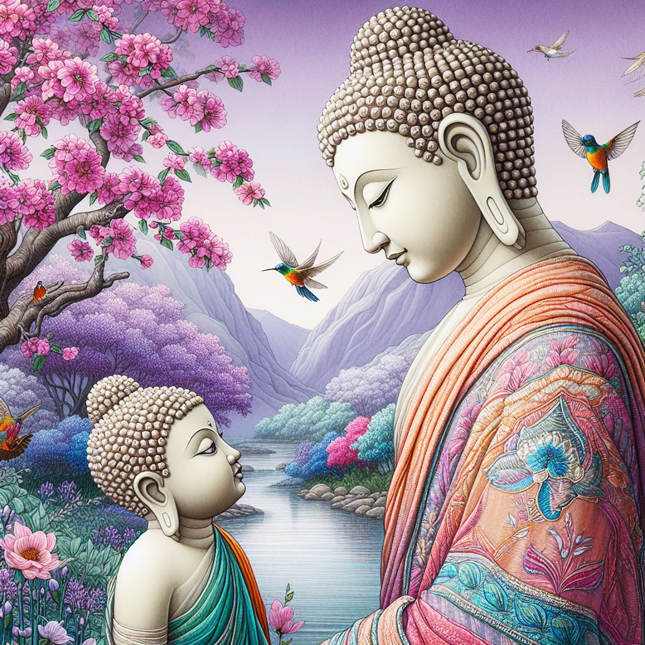 Buddha, buddhism, budhist, Spiritual, Monasteries, Temples, Lotus Flowers, fantasy, wallpapers, prays,meditates, meditation, Buddha children, lakes, forest, mountains, trees