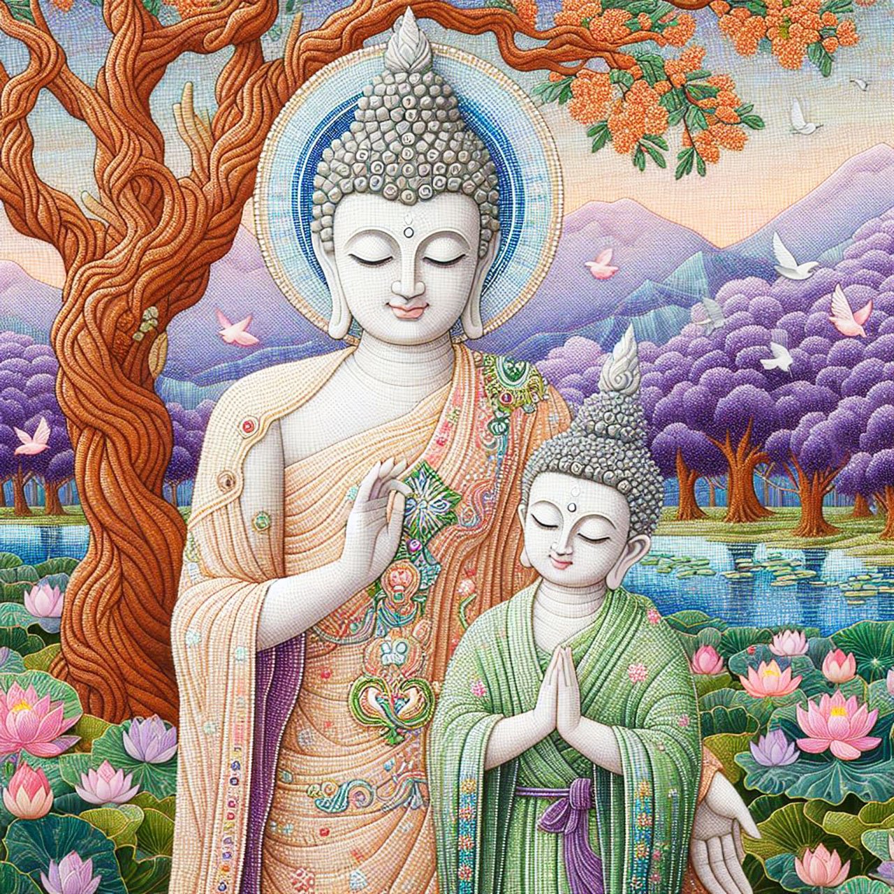 Buddha, buddhism, budhist, Spiritual, Monasteries, Temples, Lotus Flowers, fantasy, wallpapers, prays,meditates, meditation, Buddha children, lakes, forest, mountains, trees