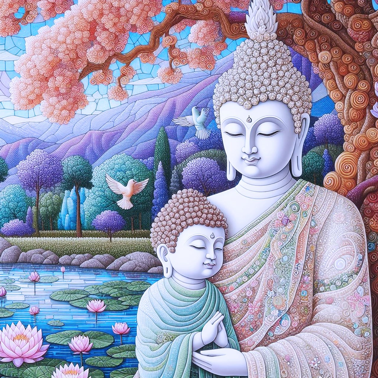 Buddha, buddhism, budhist, Spiritual, Monasteries, Temples, Lotus Flowers, fantasy, wallpapers, prays,meditates, meditation, Buddha children, lakes, forest, mountains, trees