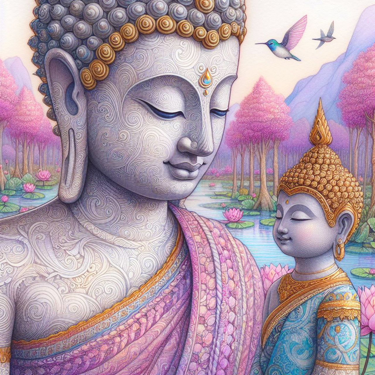 Buddha, buddhism, budhist, Spiritual, Monasteries, Temples, Lotus Flowers, fantasy, wallpapers, prays,meditates, meditation, Buddha children, lakes, forest, mountains, trees