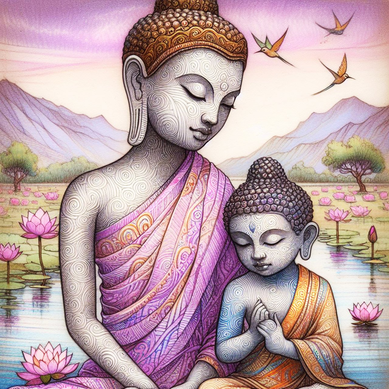 Buddha, buddhism, budhist, Spiritual, Monasteries, Temples, Lotus Flowers, fantasy, wallpapers, prays,meditates, meditation, Buddha children, lakes, forest, mountains, trees