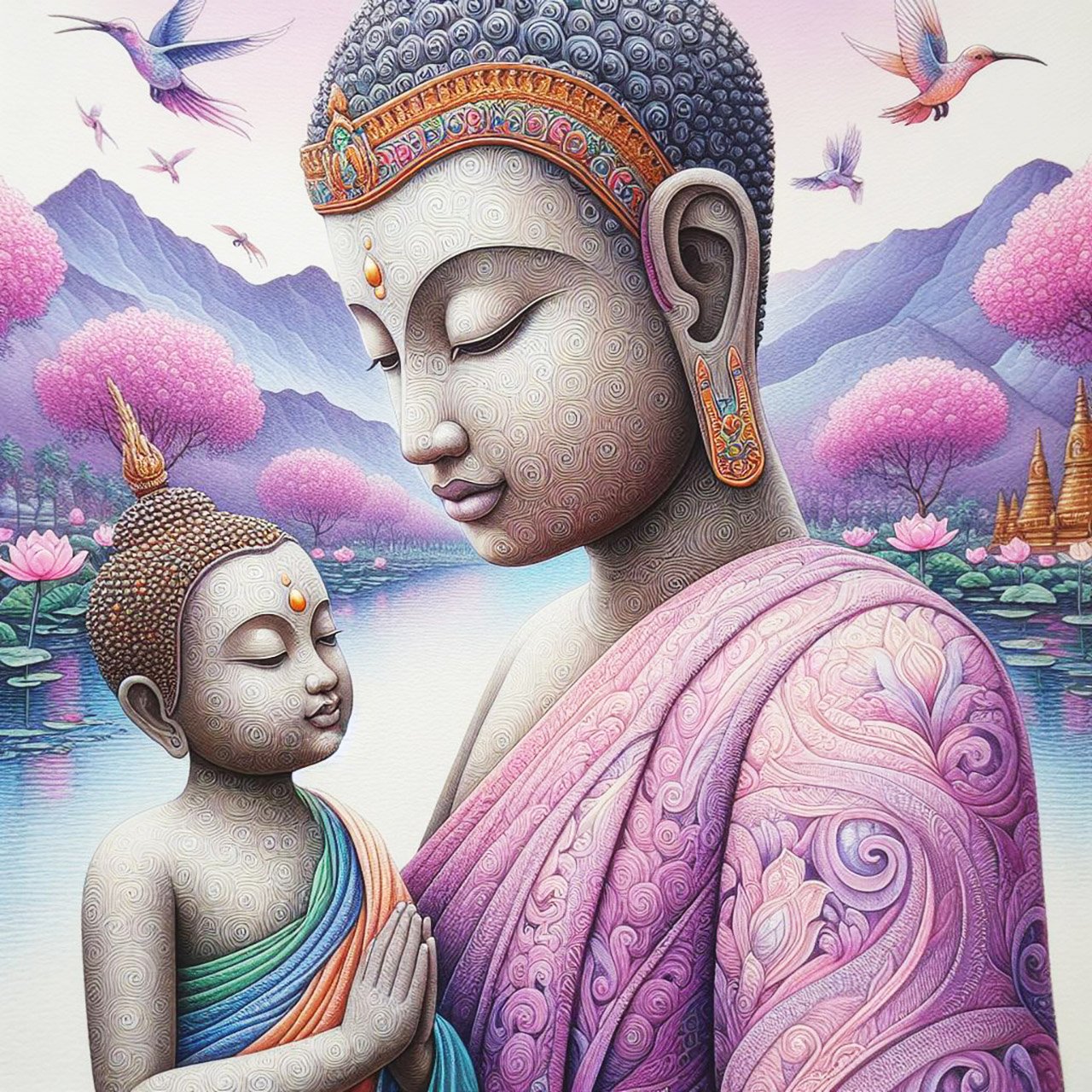 Buddha, buddhism, budhist, Spiritual, Monasteries, Temples, Lotus Flowers, fantasy, wallpapers, prays,meditates, meditation, Buddha children, lakes, forest, mountains, trees