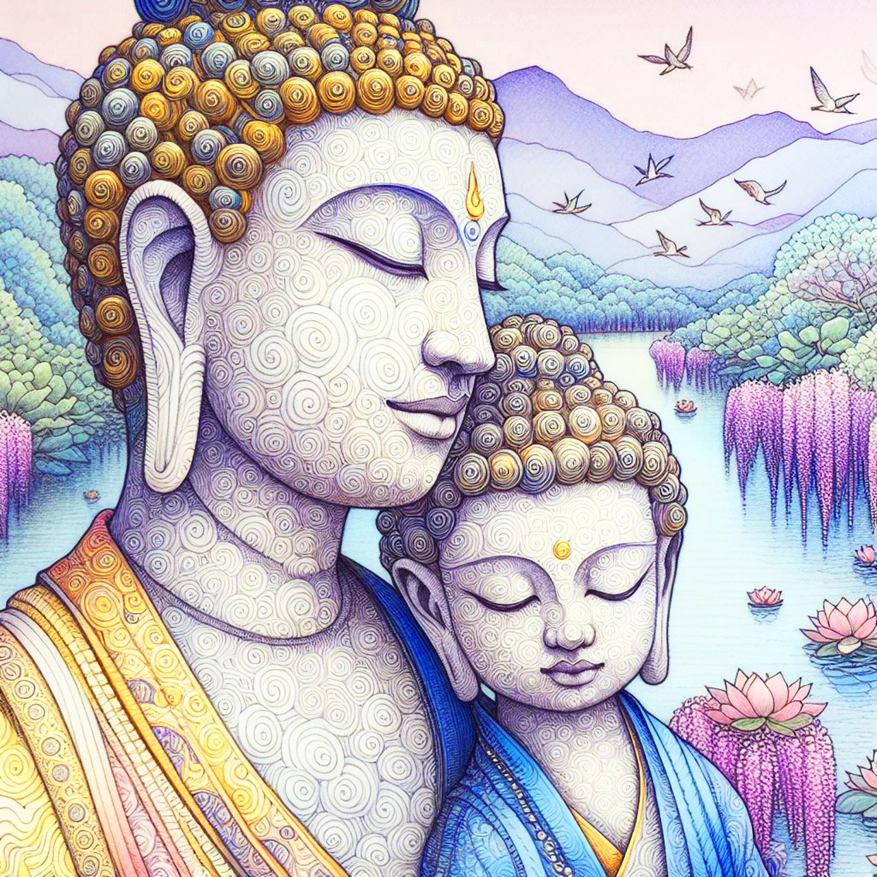 Buddha, buddhism, budhist, Spiritual, Monasteries, Temples, Lotus Flowers, fantasy, wallpapers, prays,meditates, meditation, Buddha children, lakes, forest, mountains, trees