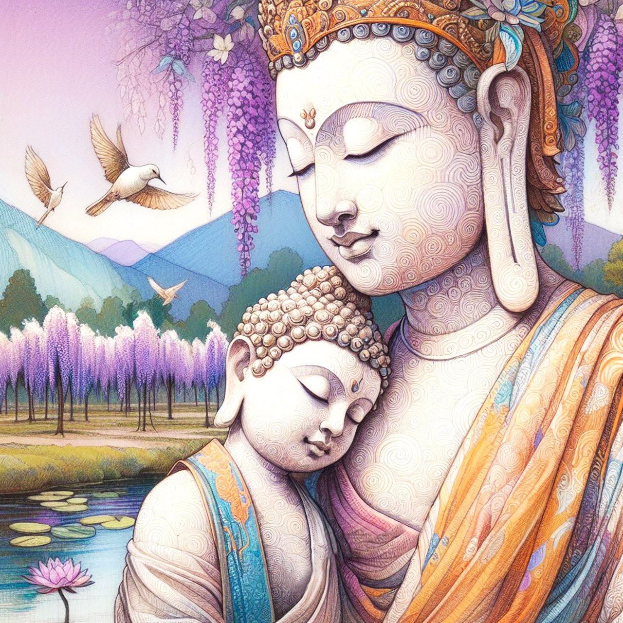 .Buddha, buddhism, budhist, Spiritual, Monasteries, Temples, Lotus Flowers, fantasy, wallpapers, prays,meditates, meditation, Buddha children, lakes, forest, mountains, trees