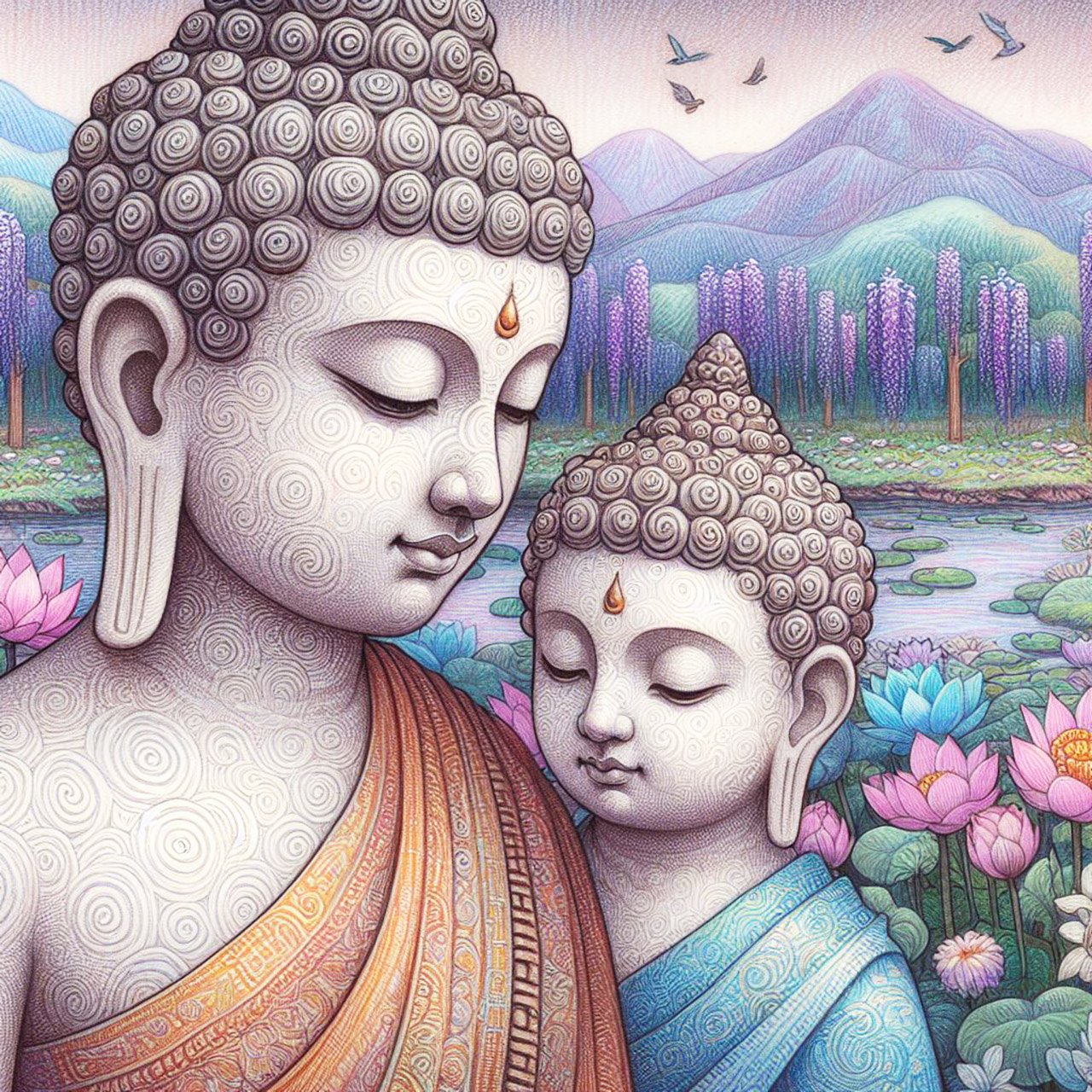 Buddha, buddhism, budhist, Spiritual, Monasteries, Temples, Lotus Flowers, fantasy, wallpapers, prays,meditates, meditation, Buddha children, lakes, forest, mountains, trees