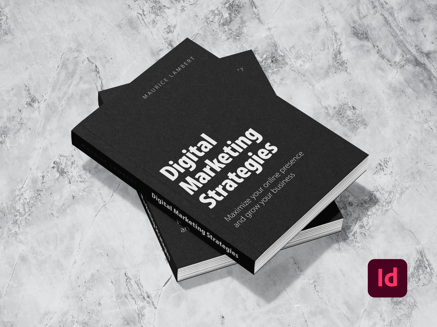 Mockup of the stacked book cover on marble background showing the title, author and subheading of the sample book