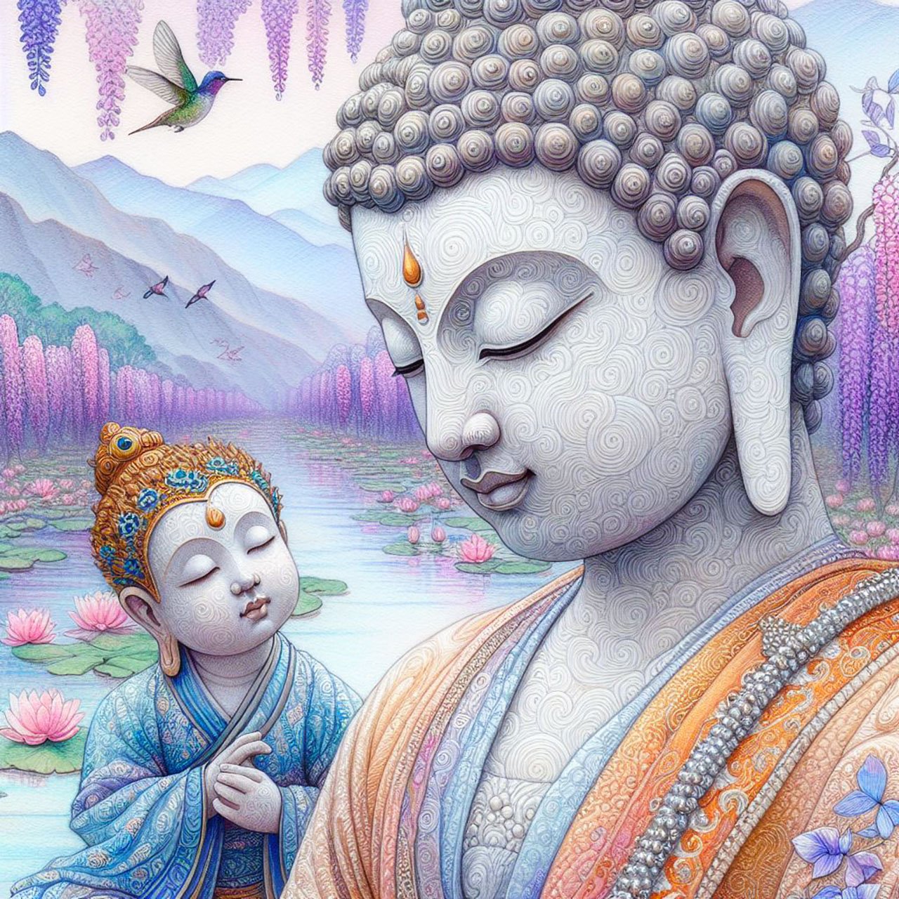 .Buddha, buddhism, budhist, Spiritual, Monasteries, Temples, Lotus Flowers, fantasy, wallpapers, prays,meditates, meditation, Buddha children, lakes, forest, mountains, trees