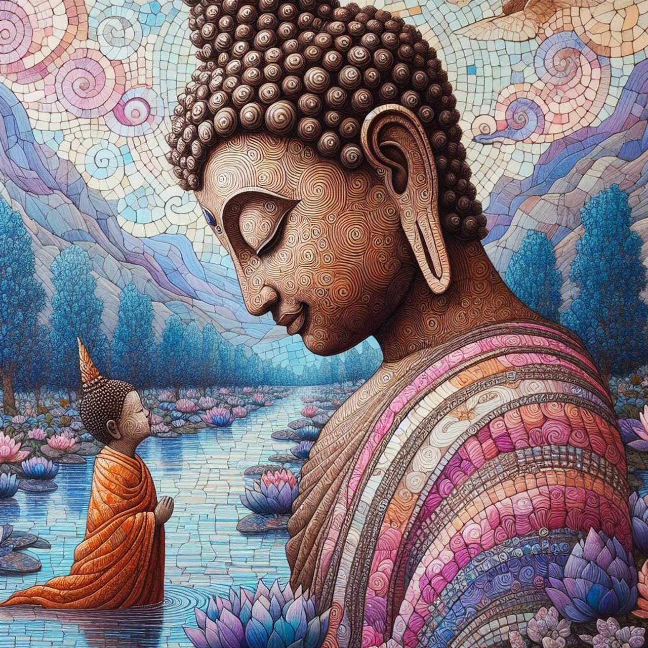 Buddha, buddhism, budhist, Spiritual, Monasteries, Temples, Lotus Flowers, fantasy, wallpapers, prays,meditates, meditation, Buddha children, lakes, forest, mountains, trees