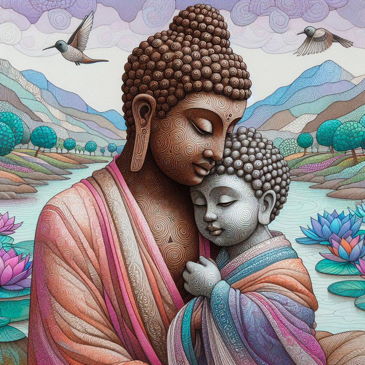 Buddha, buddhism, budhist, Spiritual, Monasteries, Temples, Lotus Flowers, fantasy, wallpapers, prays,meditates, meditation, Buddha children, lakes, forest, mountains, trees
