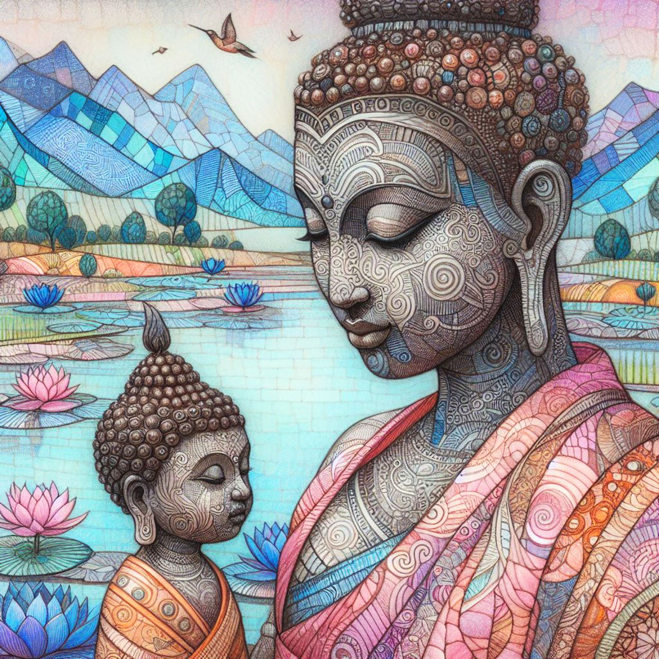 Buddha, buddhism, budhist, Spiritual, Monasteries, Temples, Lotus Flowers, fantasy, wallpapers, prays,meditates, meditation, Buddha children, lakes, forest, mountains, trees