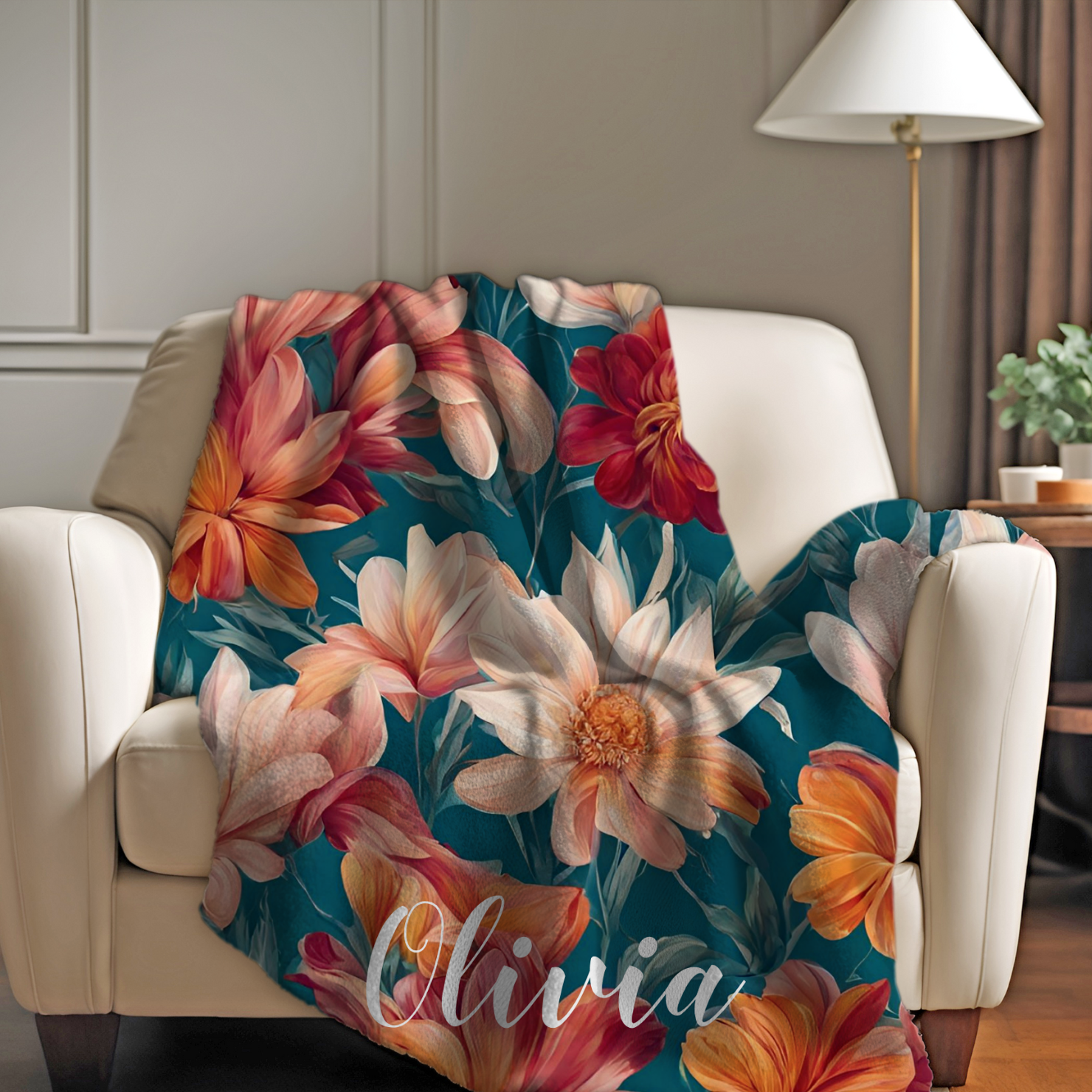 Flowers All-Over Name Fleece Blanket