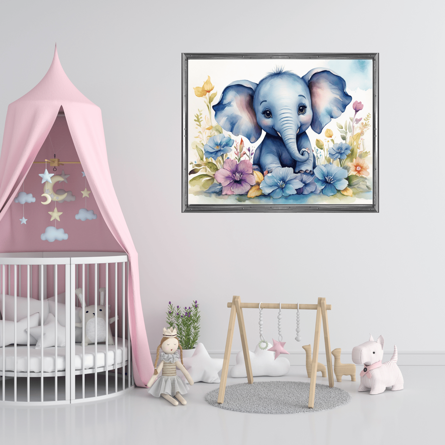 The small elephant among the flowers