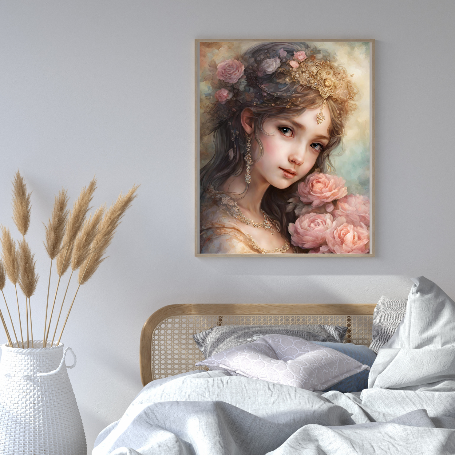 Beautiful Girl with Pink Roses Poster