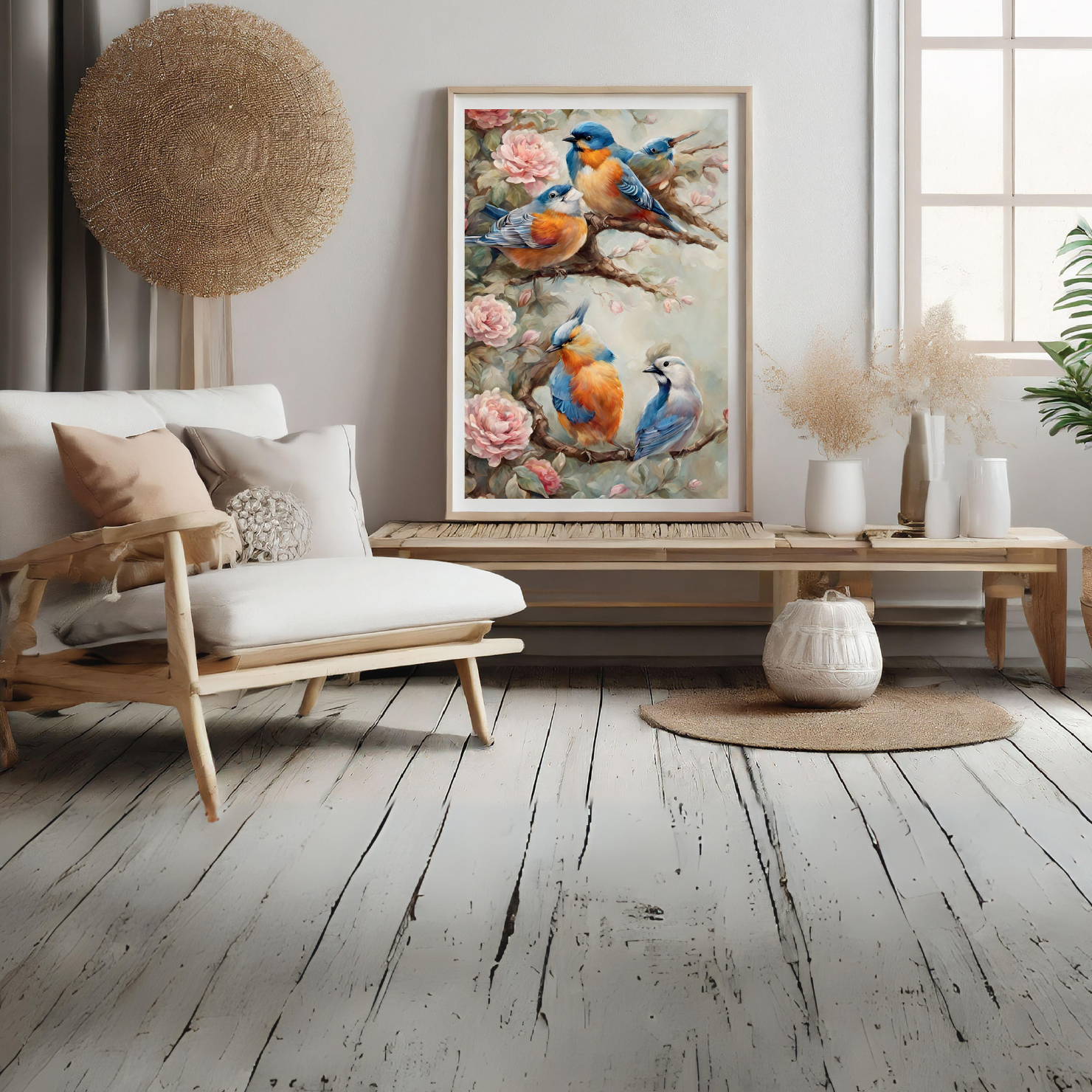 Birds with Flowers Photo Print