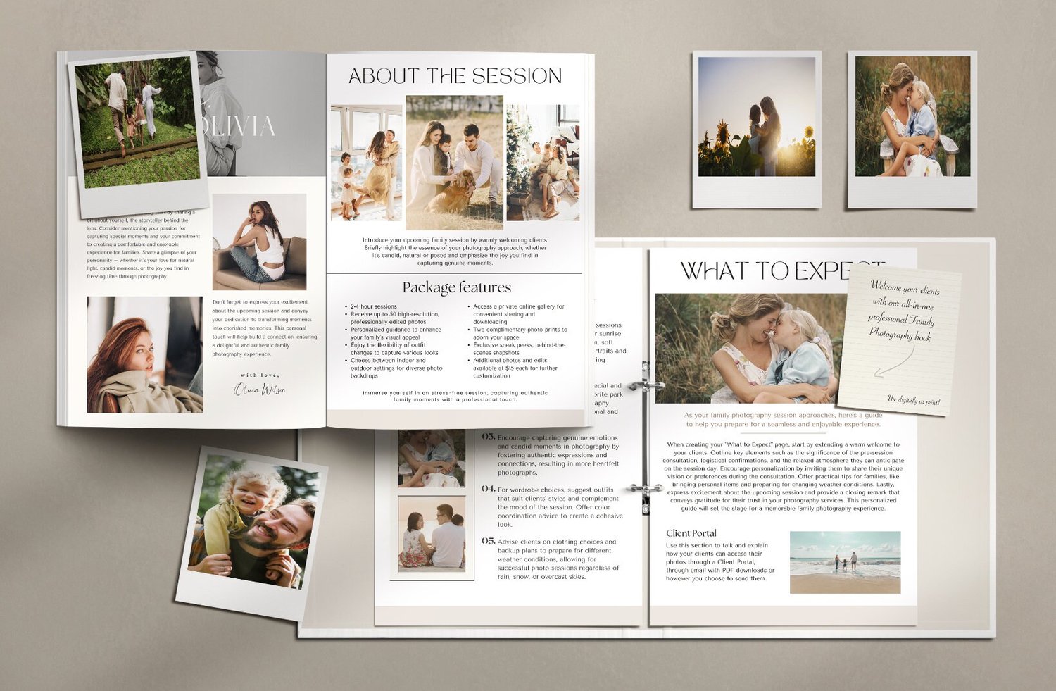 Photography client welcome guide template, session packages photography, wedding Photography book, family session photography book, services and pricing book, client welcome guide,  Photography color palette, photography client review template, photograph