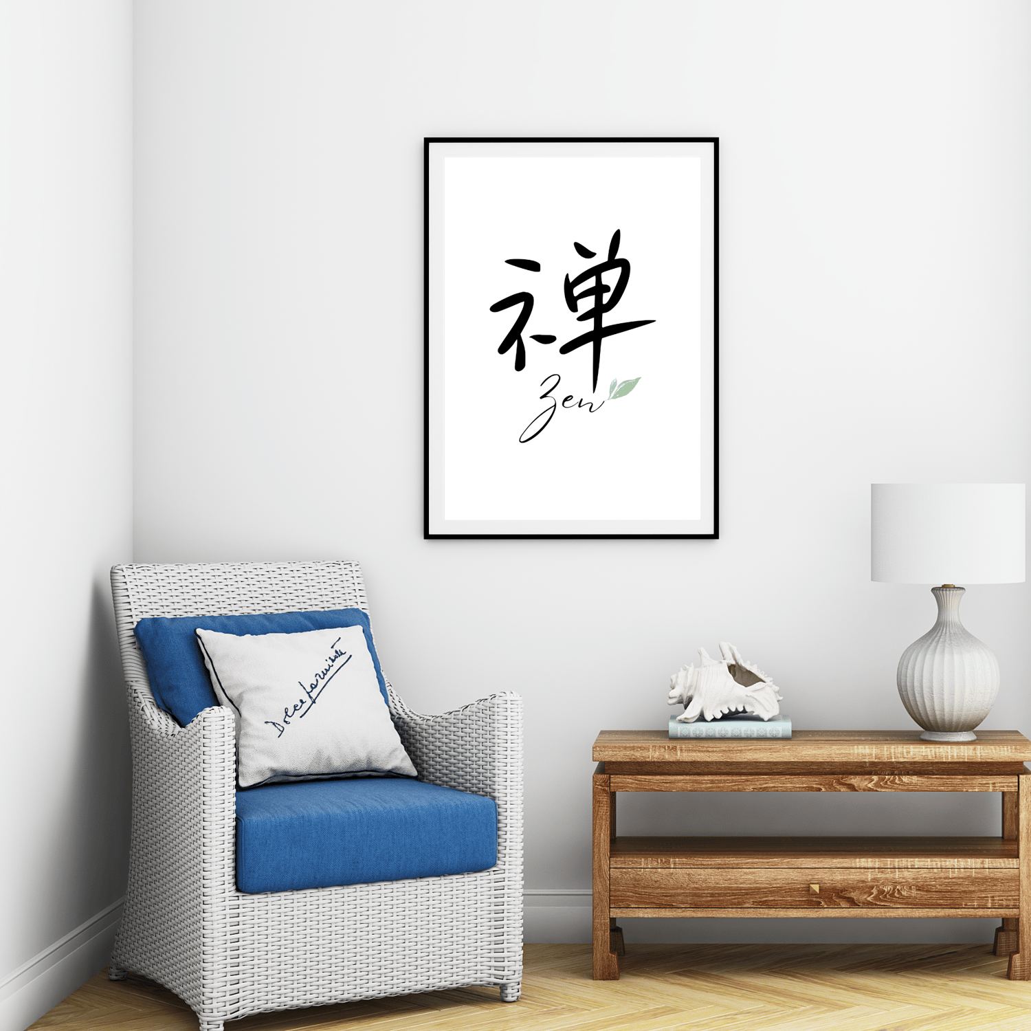 zen wall art displayed in a living room