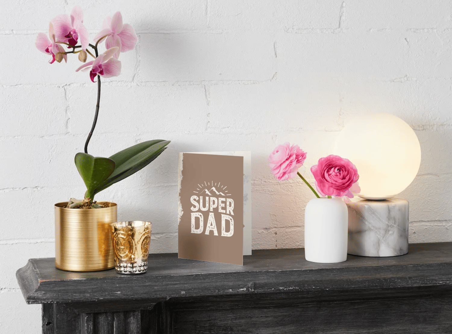 Customizable Father's Day Card Template - 'Super Dad' Graphics and Photo Frames, Mock image
