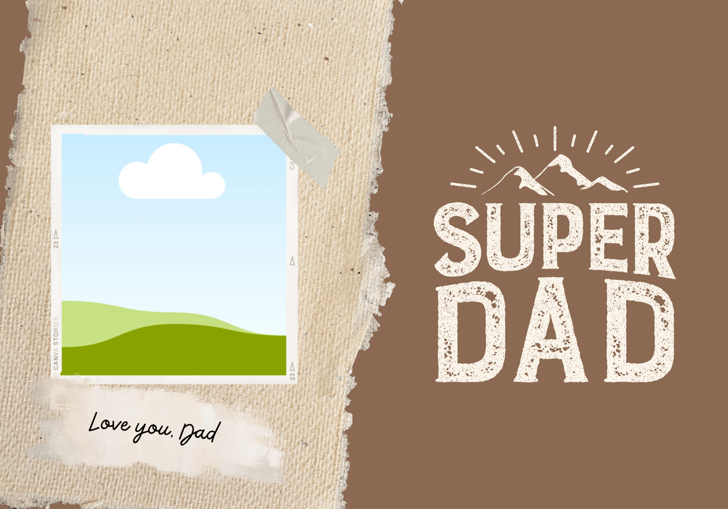 Customizable Father's Day Card Template - 'Super Dad' Graphics and Photo Frames, outside