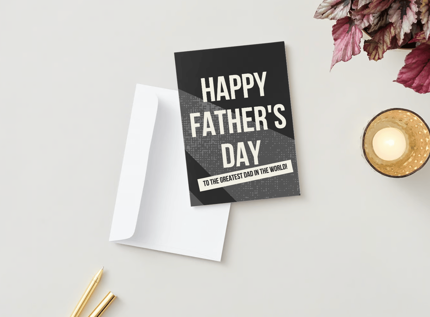Customizable Father's Day Card Template - 'The Greatest Dad' and Photo Frames, mock image, outside