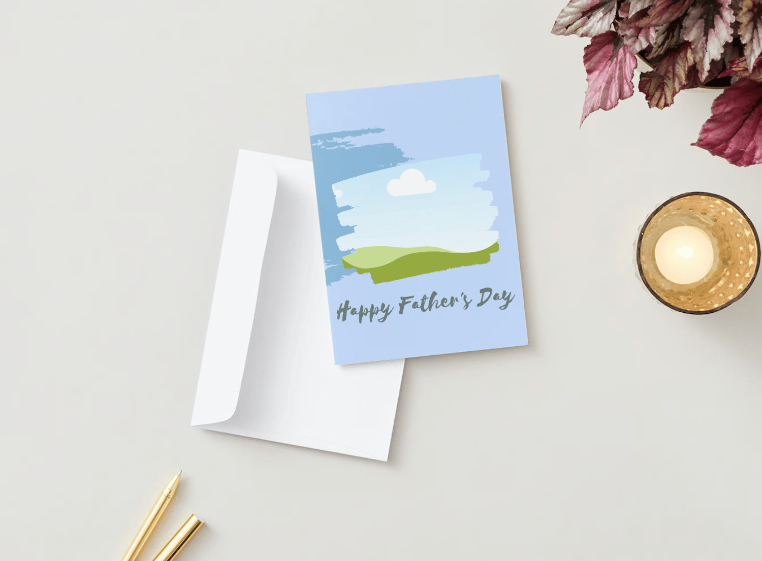 Customizable Father's Day Card Template - 'Best Dad In The World' and Photo Frames, mock image, outside front