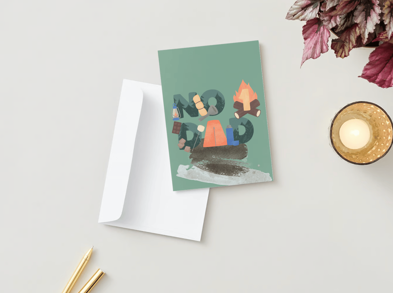 Customizable Fathers Day Card Template - Number One Dad and Photo Frames, mock image, outside front