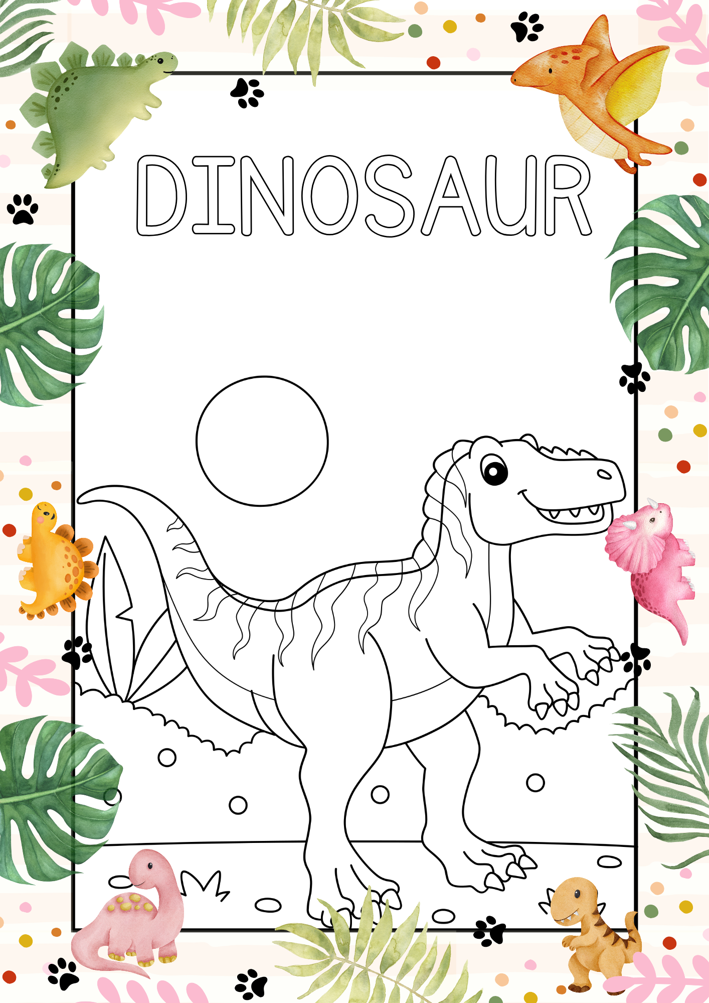 DINOSAUR COLORING PAGES, A4 SIZE, PDF FORMAT, PRINTABLE 30 PAGES