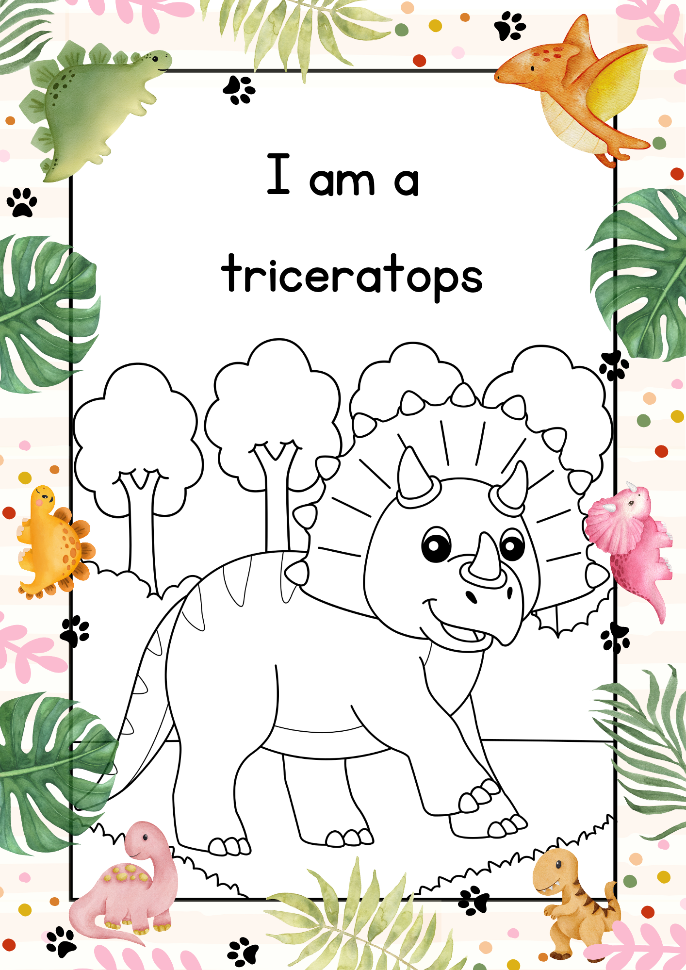DINOSAUR COLORING PAGES, A4 SIZE, PDF FORMAT, PRINTABLE 30 PAGES