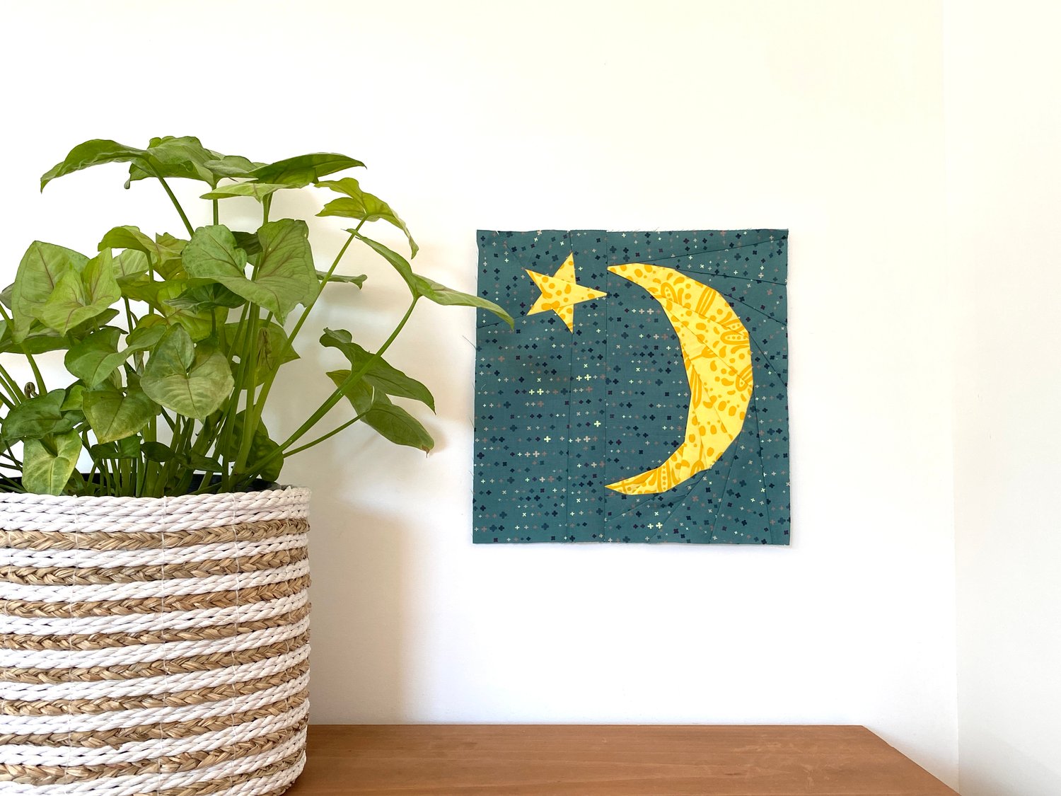 A Crescent Moon and Star made into a Halloween Quilt Block.