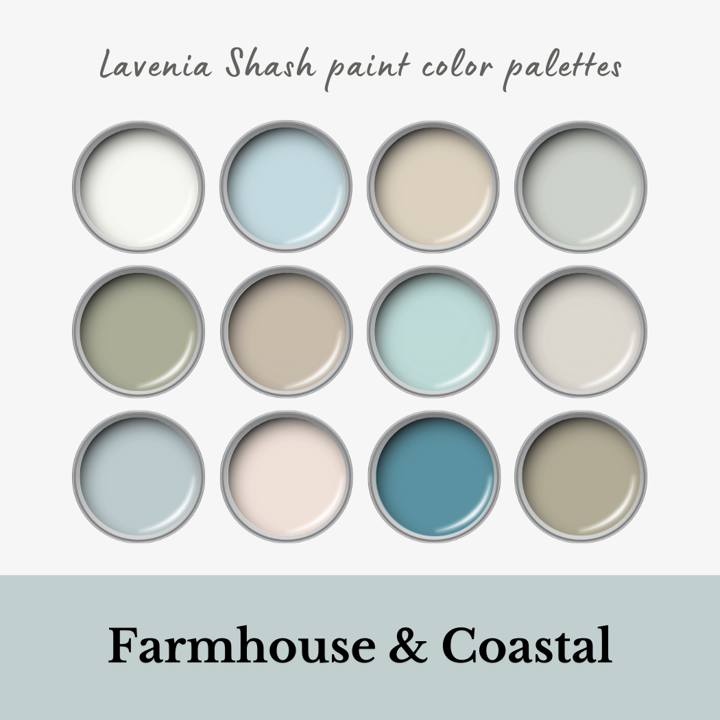 Sherwin Williams farmhouse, coastal and beach house paint color palettes