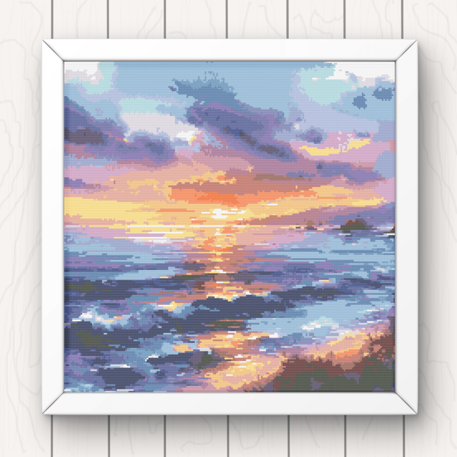 Sunset Seascape Cross Stitch Pattern Ocean Waves Beach PDF Instant Download