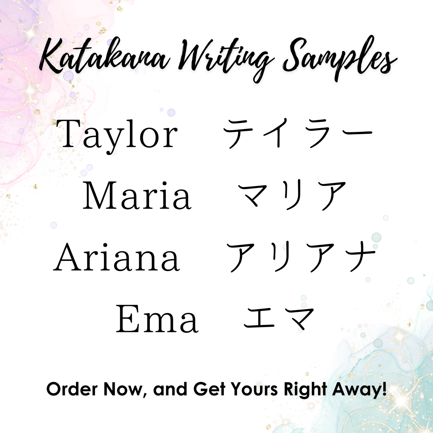 katakana writing samples of your names in japanese
