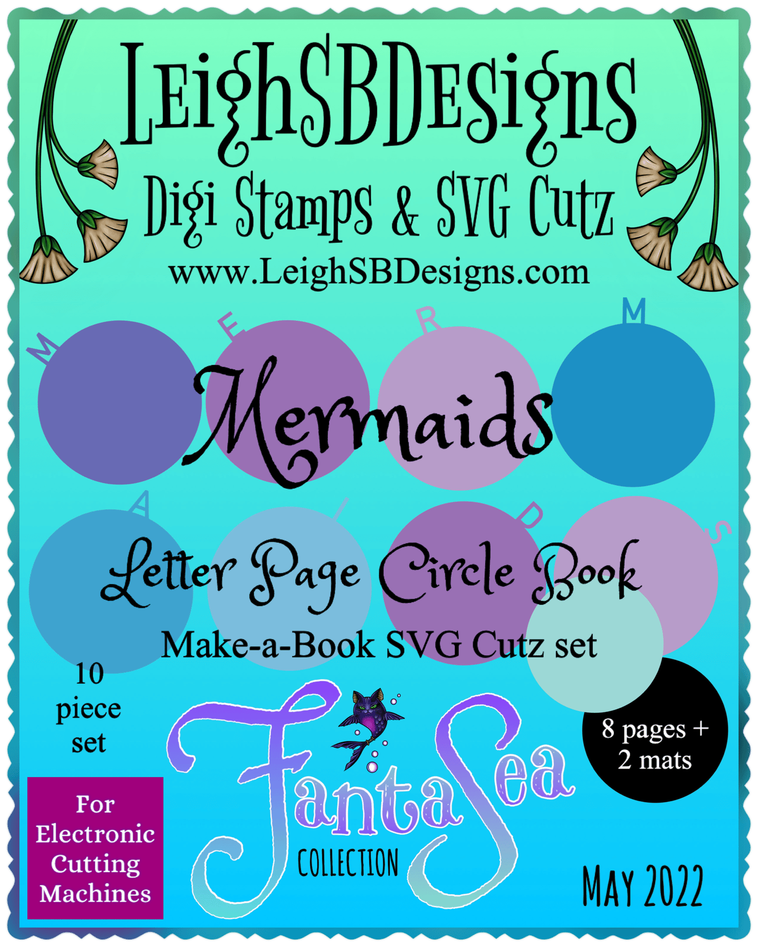 LeighSBDesigns MERMAIDS  Letter Page Circle Book - Make-a-Book SVG Cutz