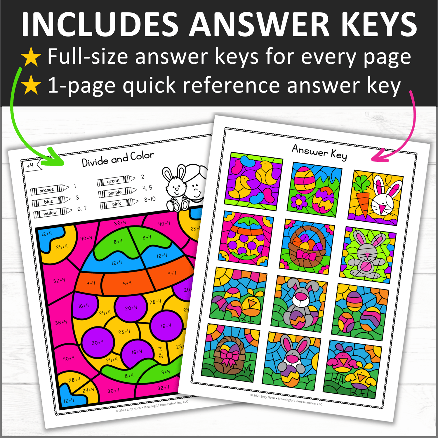 Easter Color by Code Division Worksheets