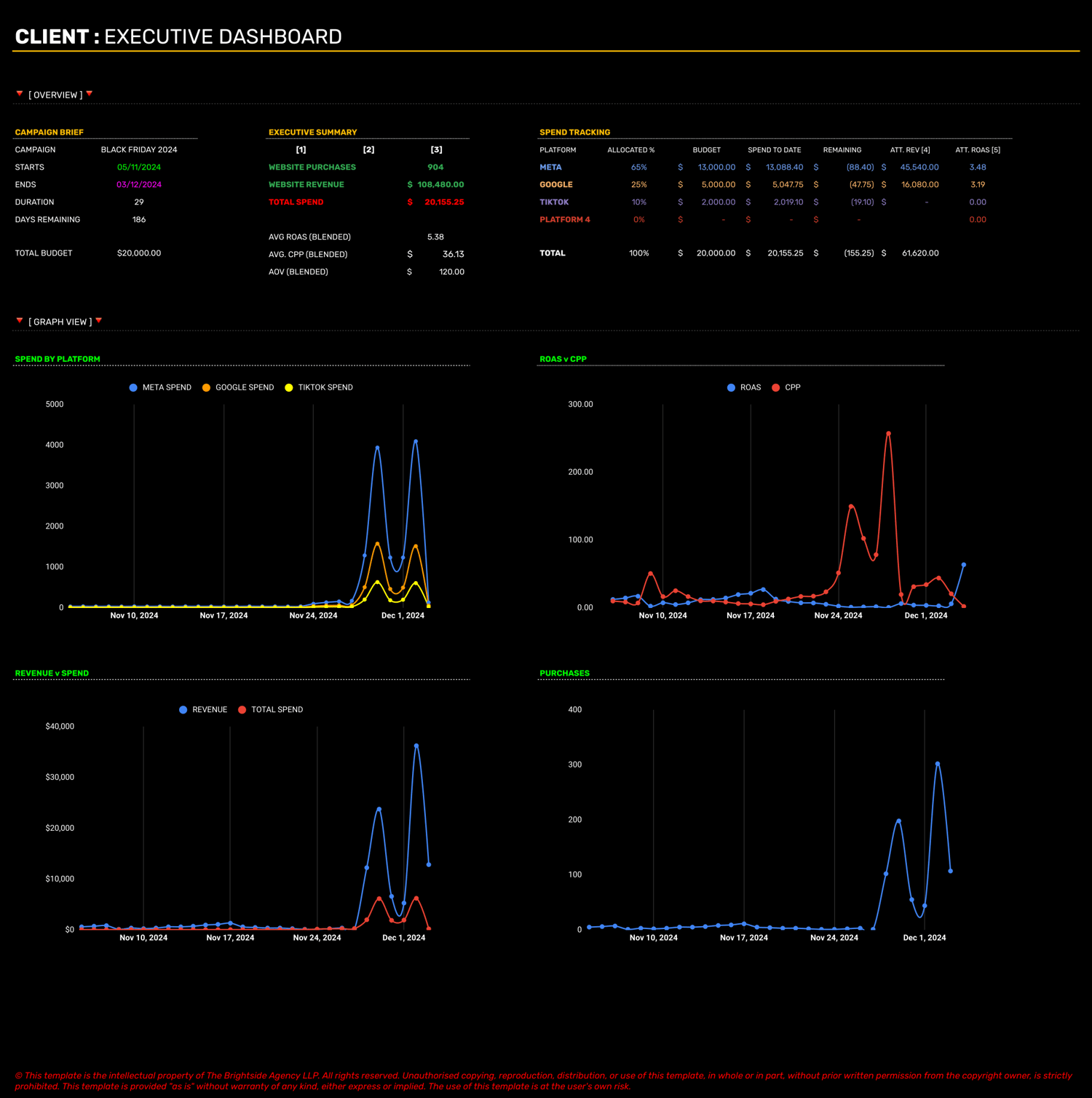 paid ads budget performance manager executive dashboard