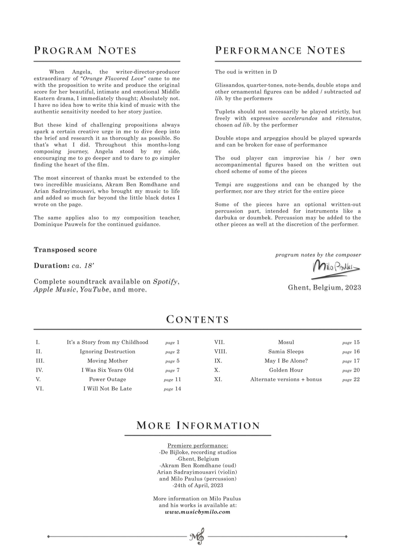 Orange Flavored Love - Sheet music program notes