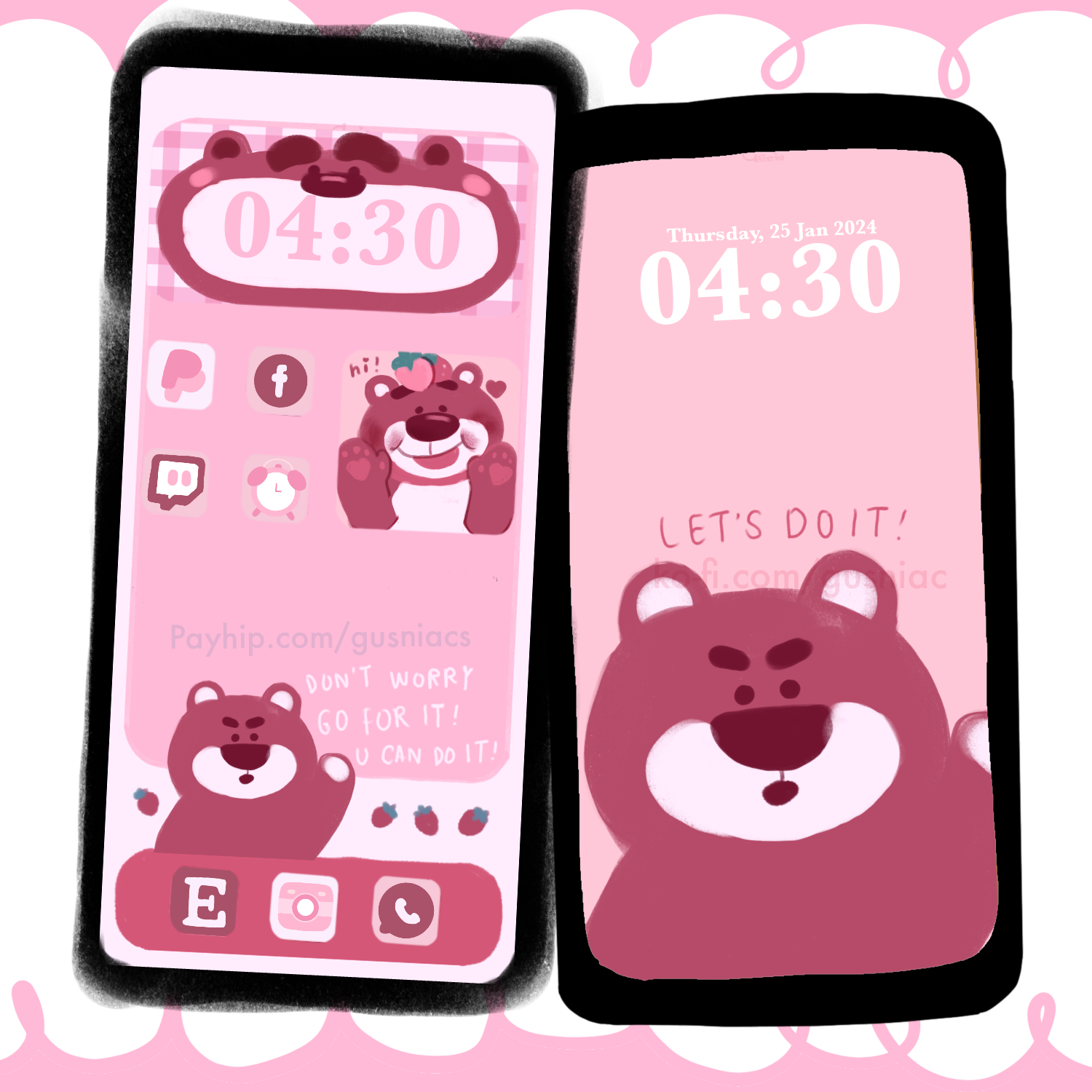 Lotso Toy Story Strawberry Bear Icon Pack | Home screen customization set for iPhone Android
