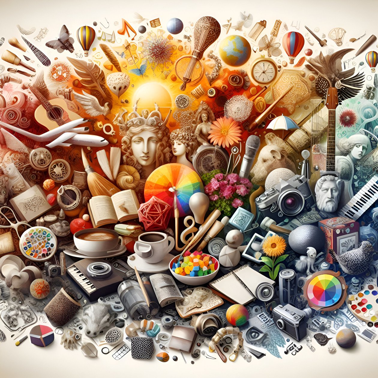 Colorful Collage image of creative elements and artistic tools
