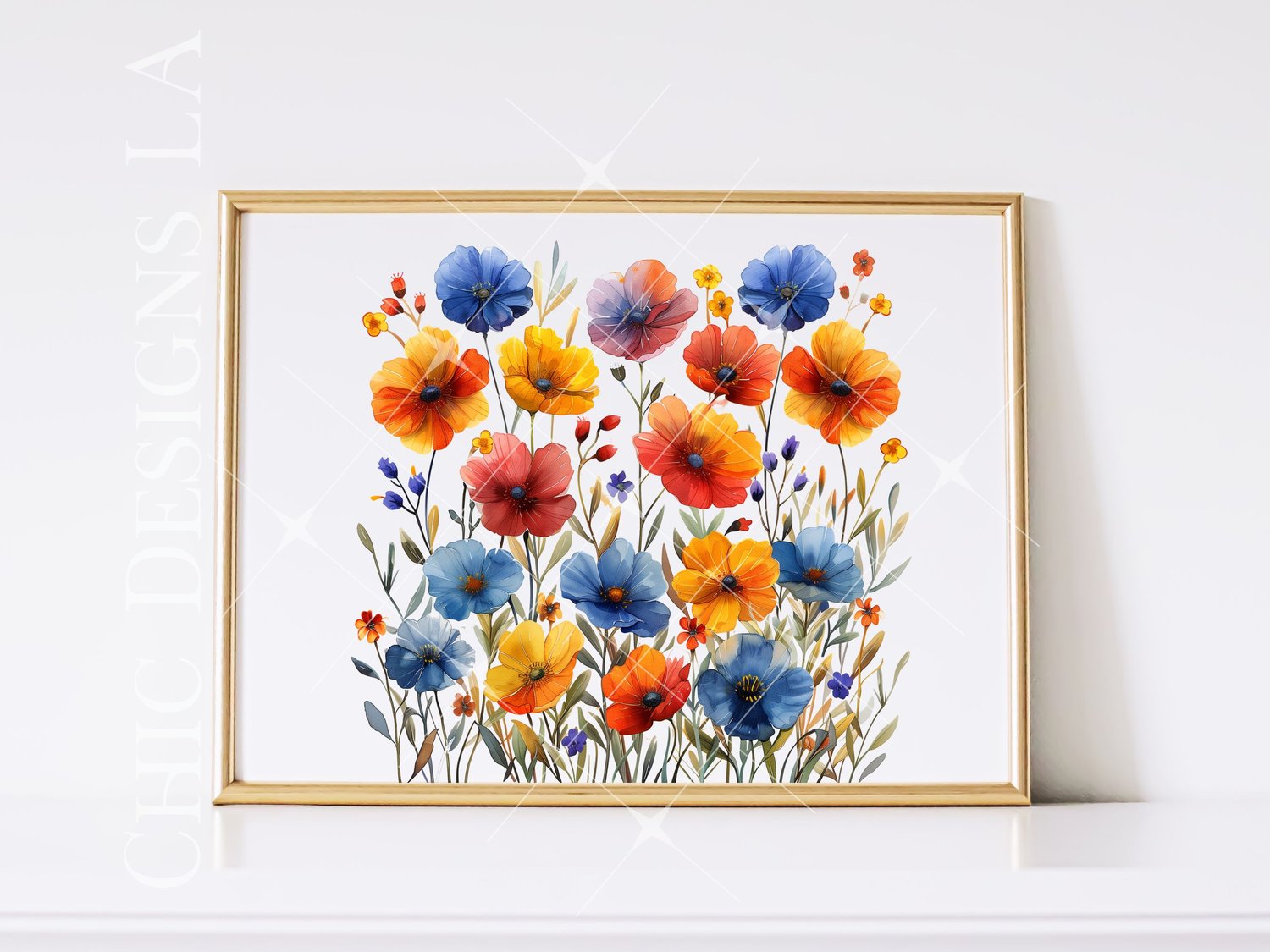 Printable Art, Orange & Blue Women's black tshirt with Cottagecore Png Transparent Flowers